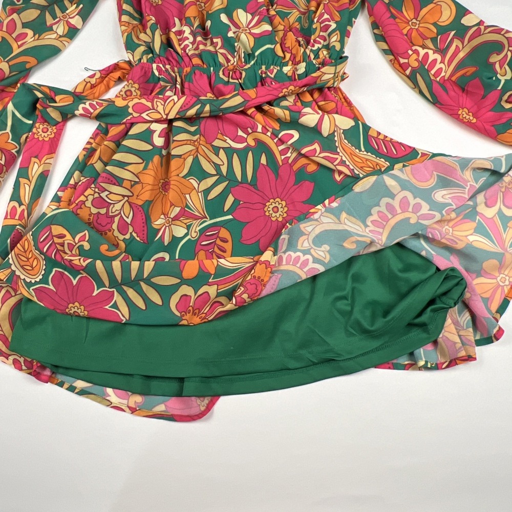 Baltic Born Newark Floral Mini Dress Multicolor Boho Retro Chiffon Small - Picture 9 of 12